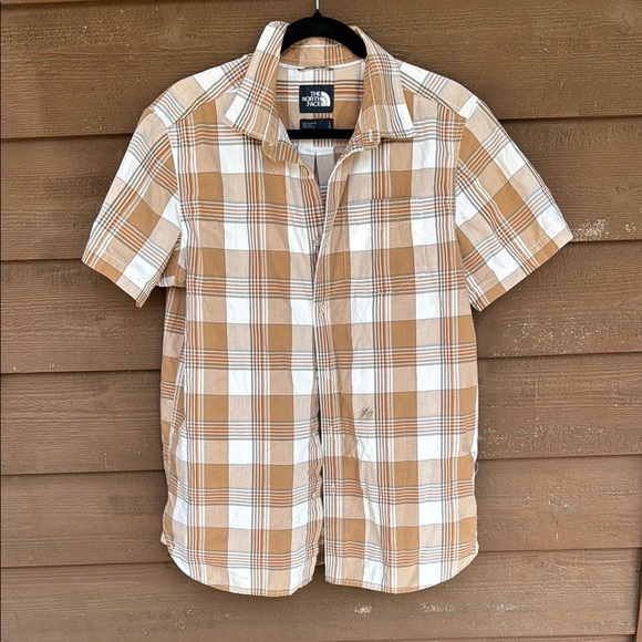 The North Face brown/white plaid men’s button up size large - Picture 1 of 6